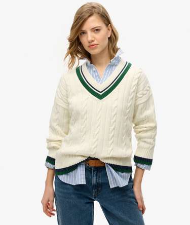 Oversized V-Neck Cricket Knit Jumper