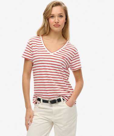 Ruimvallend geborduurd T-shirt met V-hals