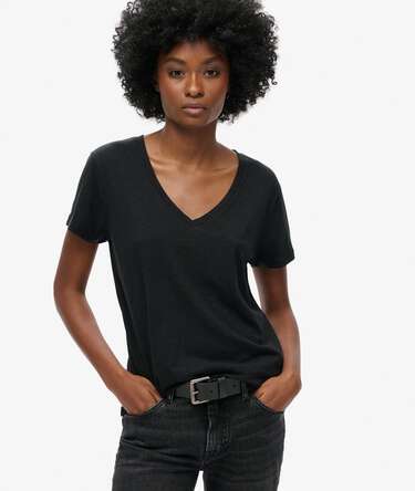 Ruimvallend geborduurd T-shirt met V-hals